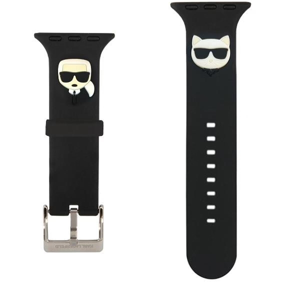 Ремешок Lagerfeld Silicone Karl and Choupette heads для Apple Watch 41/40/38 мм чёрный