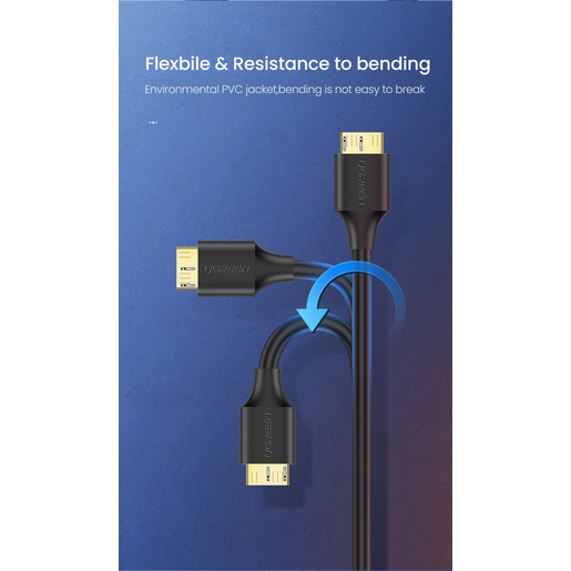 Кабель UGREEN US130 (10840) USB-A to USB Micro-B 3.0 (0,5 метра) Male Cable чёрный (для жесткого диска)