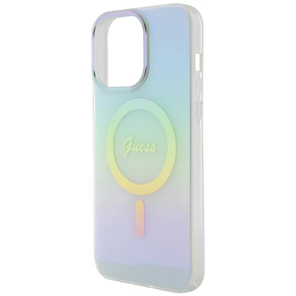 Чехол CG Mobile Guess IML Iridescent MagSafe для iPhone 15 Pro бирюзовый градиент