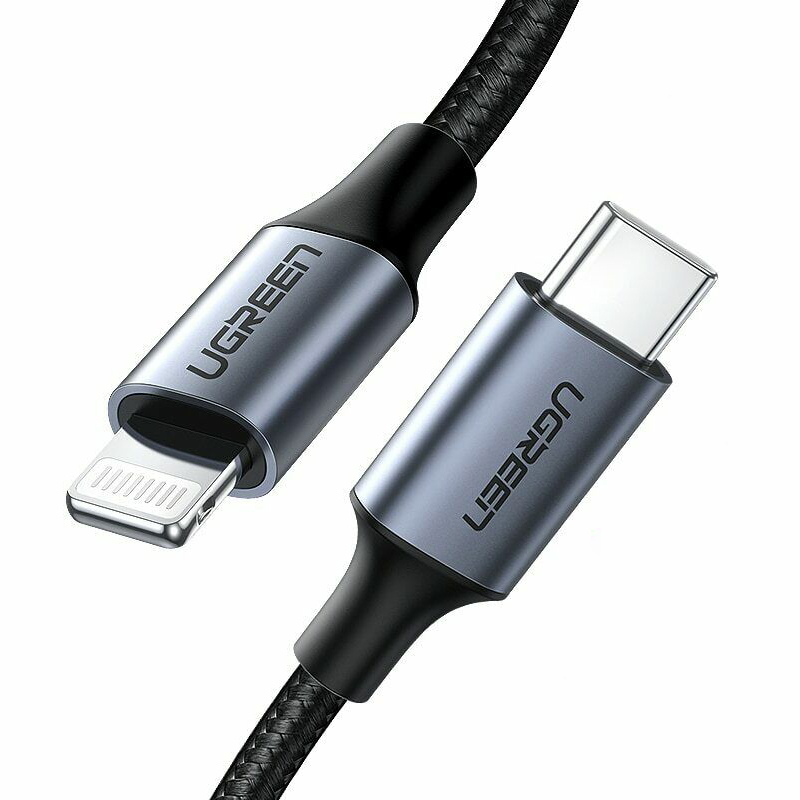 Кабель Ugreen US304 (2 метра) Lightning to USB-C Cable Aluminum Shell Braided с поддержкой PD чёрный