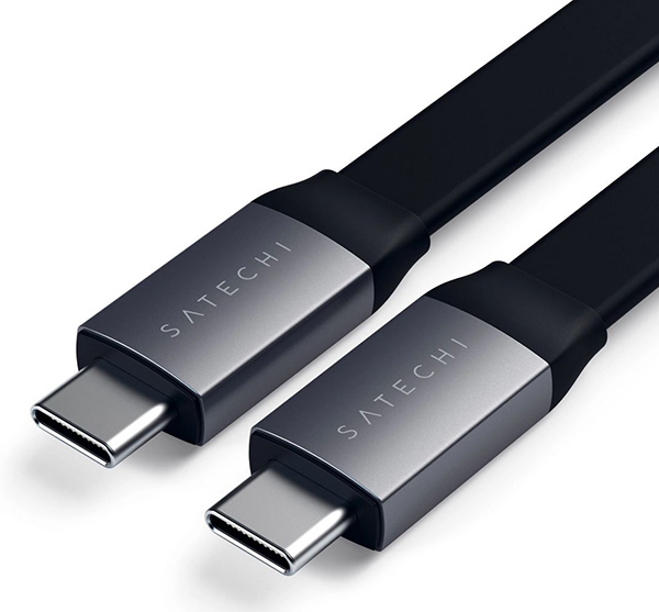 Кабель Satechi Flat USB-C to USB-C (22,8 см) 100W серый космос (ST-TCCFC)