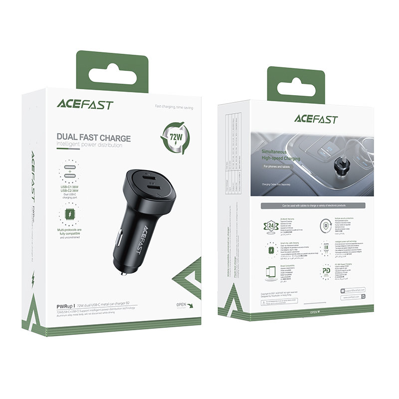 Автомобильное зарядное устройство Acefast B2 72W 2 x USB Type-C Car Charger (AF-B2-BK)