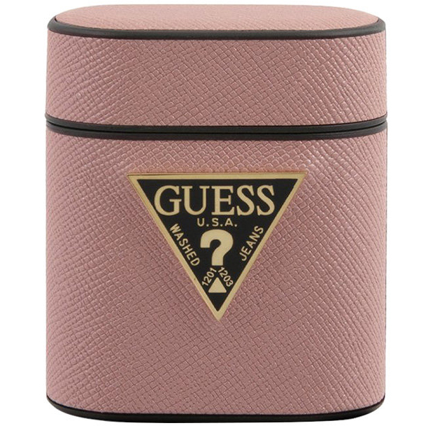 Чехол Guess Saffiano PU Leather Case Metal Logo для AirPods розовый