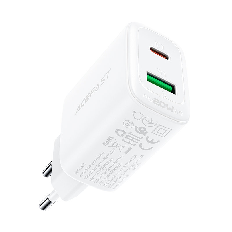 Сетевое зарядное устройство Acefast A25 USB Type-C / USB 20W Wall Charger белое (AF-A25-WH) 