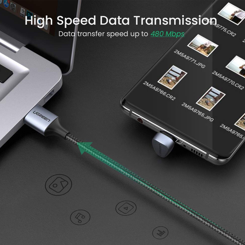 Кабель угловой UGREEN US311 (70315) USB 2.0-A - USB-C плетеный - 2м