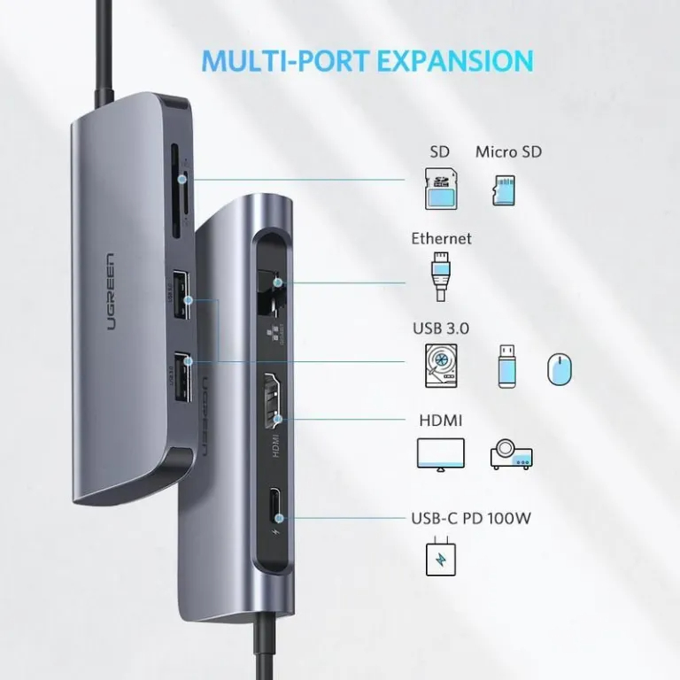 Мульти Хаб Ugreen CM212 USB-C 7-in-1 Multifunctional Adapter серый (50852) 