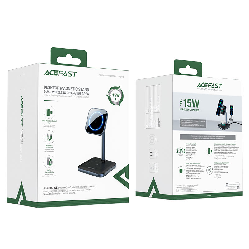 Беспроводное зарядное устройство Acefast E1 2-in-1 Fast Wireless Charger Desktop Holder (AF-E1-GY)