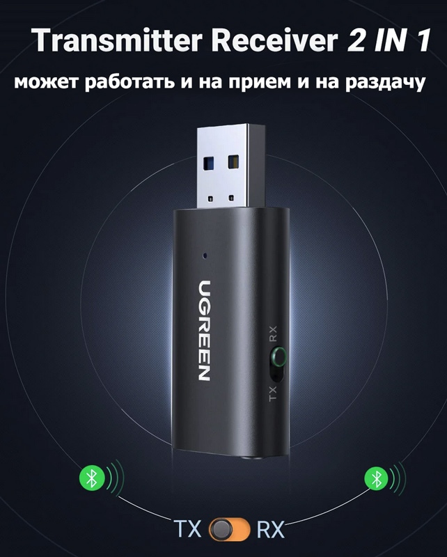 Приемник-передатчик Bluetooth UGREEN CM523 (60300) USB 2.0 to 3.5mm