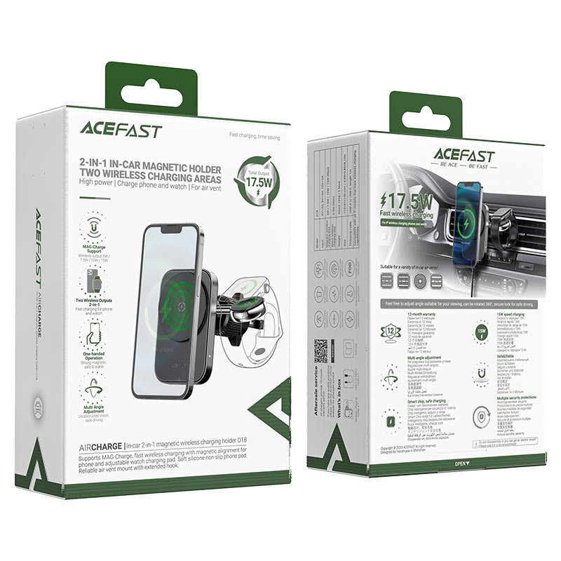 Автодержатель с функцией беспроводной зарядки Acefast D18 Wireless Charger Car Mount Holder 15W (AF-D18-BK)