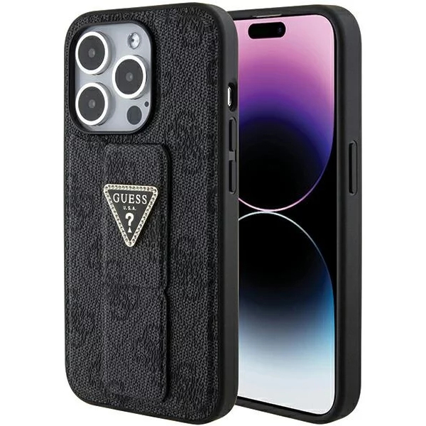 Чехол CG Mobile Guess Grip Stand PU 4G Triangle Diamond Metal Logo для iPhone 15 Pro Max чёрный