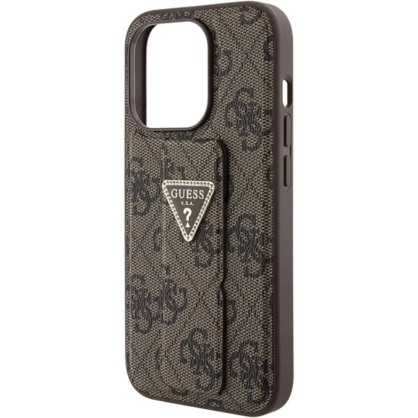 Чехол CG Mobile Guess Grip Stand PU 4G Triangle Diamond Metal Logo для iPhone 15 Pro коричневый