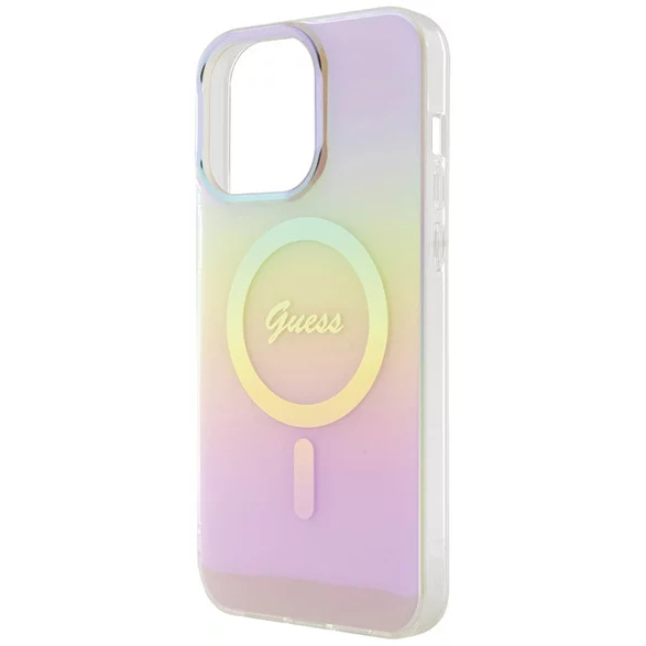 Чехол CG Mobile Guess IML Iridescent MagSafe для iPhone 15 Pro розовый градиент