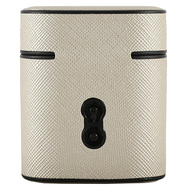 Чехол Guess Saffiano PU Leather Case Metal Logo для AirPods бежевый