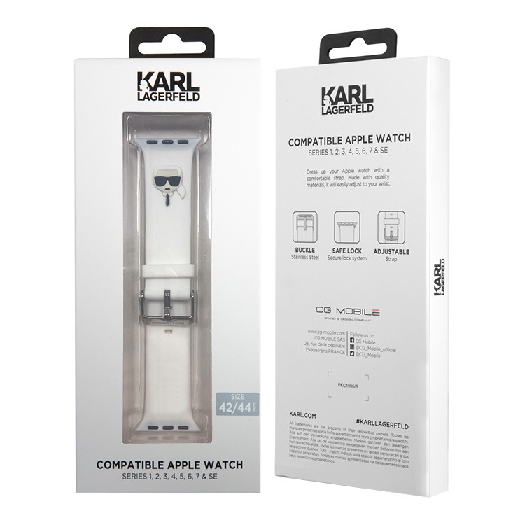 Ремешок CG Mobile Lagerfeld Silicone Karl Head для Apple Watch 42/44/45 мм белый