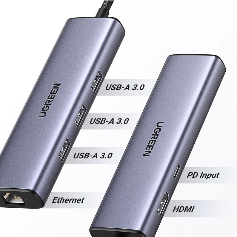 Мульти Хаб Ugreen CM512 3 x USB / Ethernet / HDMI / USB Type-C (15598)