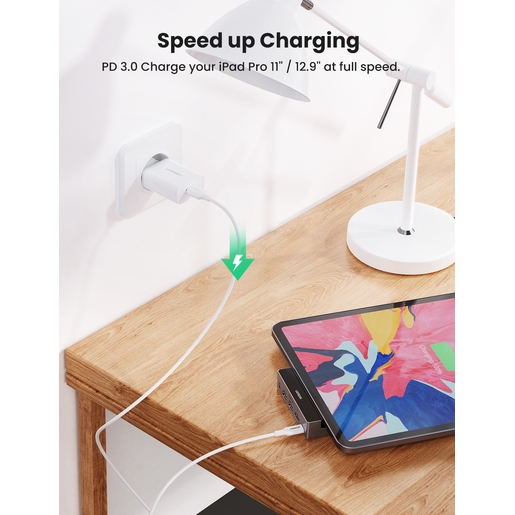 Хаб Ugreen CM317 (70688) USB-C (2шт USB-A, HDMI, Type-C PD, 3.55mm) для iPad Pro серый