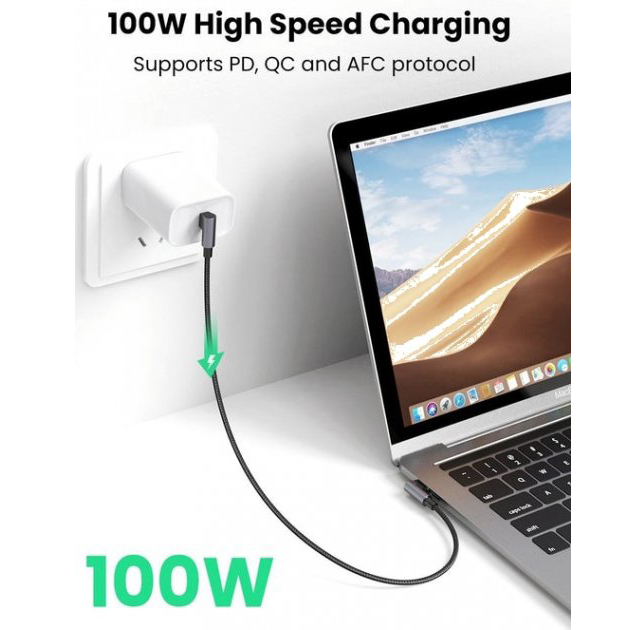 Кабель Ugreen US335 Angled USB Type-C to Angled USB Type-C Cable (1 метр) чёрный (70696)