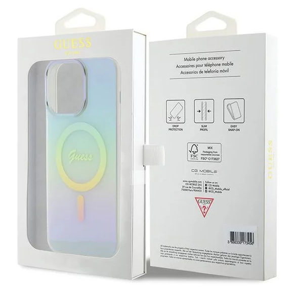 Чехол CG Mobile Guess IML Iridescent MagSafe для iPhone 15 Pro бирюзовый градиент