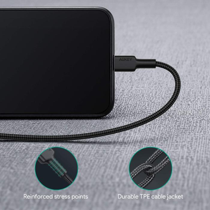Кабель Aukey USB-C To Lightning Nylon Braided Cable (1,2 метра) чёрный (CB-CL1)