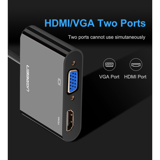 Переходник Ugreen CM101 (40744) HDMI to VGA + HDMI Converter чёрный
