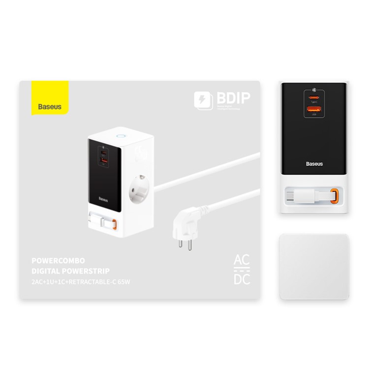 Сетевое зарядное устройство Baseus PowerCombo Digital PowerStrip 65W (APP Control) белое (PSLR000602)