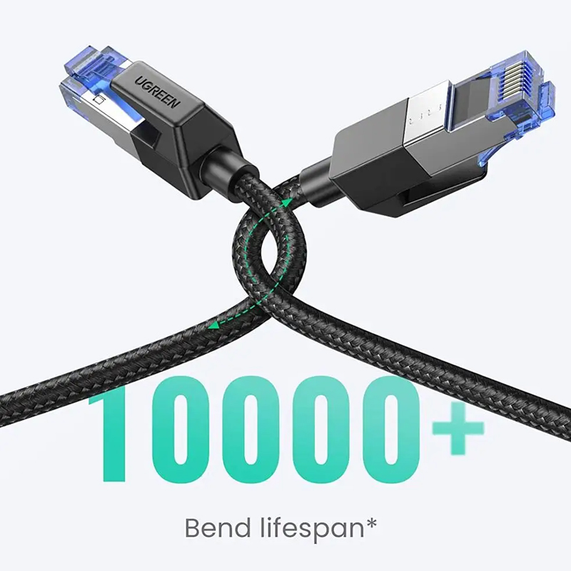 Кабель UGREEN NW153 (80433) Cat8 CLASS F/FTP Round Ethernet Cable With Braid (5 метров) чёрный