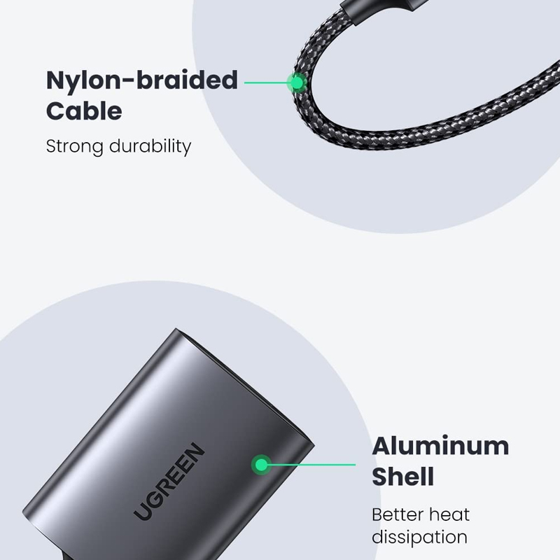 Картридер UGREEN CM401 (80887) USB-A to SD/TF серый