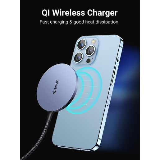 Беспроводное зарядное устройство Ugreen CD245 Magnetic Wireless Charger 15W серый космос (30233)