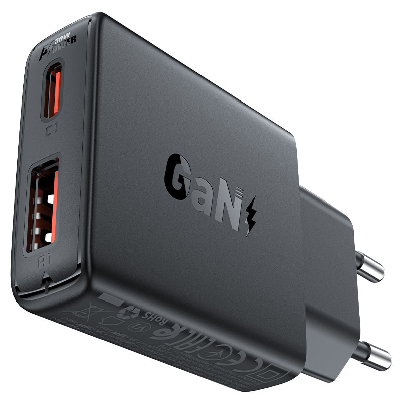 Сетевое зарядное устройство Acefast A69 PD30W GaN USB-A+USB-C Charger чёрное (AF-A69-BK)