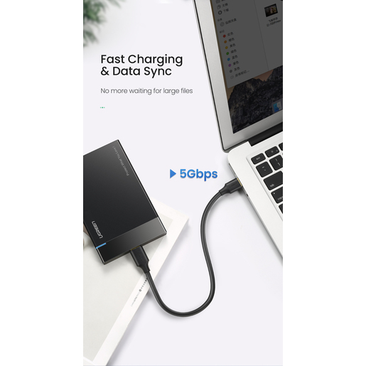 Кабель UGREEN US130 (10840) USB-A to USB Micro-B 3.0 (0,5 метра) Male Cable чёрный (для жесткого диска)