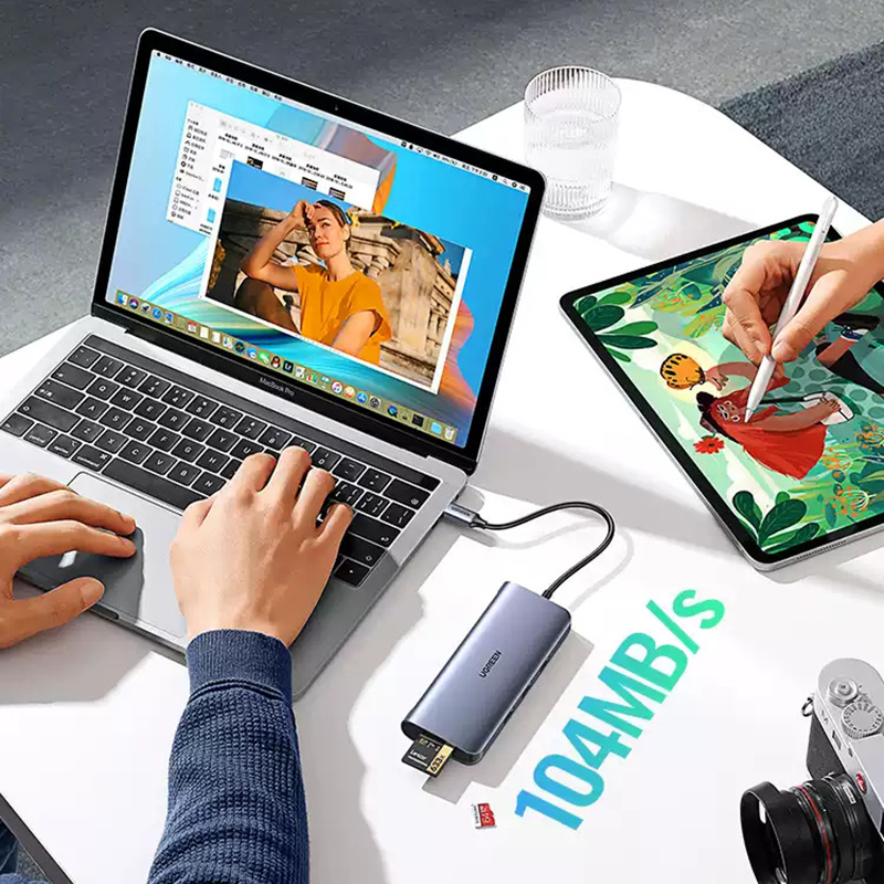 Мульти Хаб Ugreen CM179 (40873) USB Type C 9-в-1 Multifunctional Adapter Серый космос