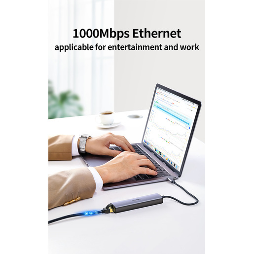 Мульти Хаб UGREEN CM475 (20932) USB-C Multifunction Gigabit Ethernet Adapter with PD серый космос