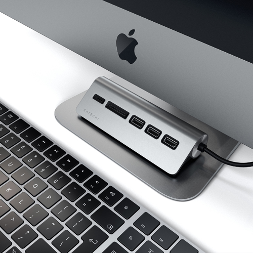 USB-хаб и картридер Satechi Type-C Aluminum USB 3.0 Hub & Card Reader (ST-TCHCRM) серый космос