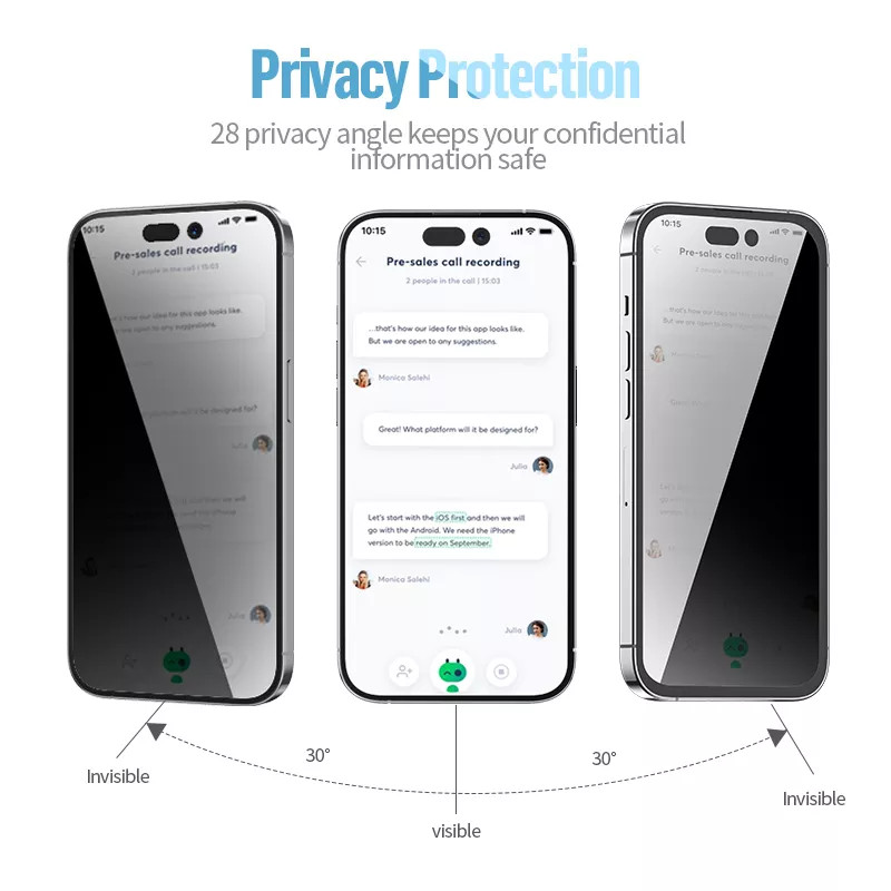 Защитное стекло BlueO Privacy Anti-peep для iPhone 15 Pro Black (приватное)