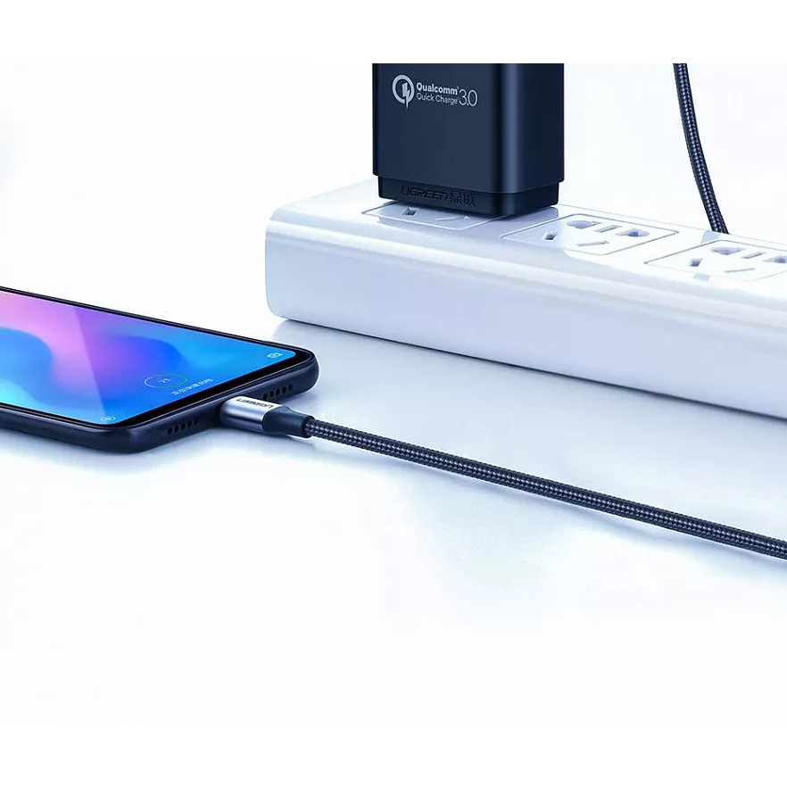 Кабель Ugreen US288 USB-A 2.0 to USB-C Cable Nickel Plating Aluminum Nylon Braid (1,5 метра) чёрный / серый космос (60127)