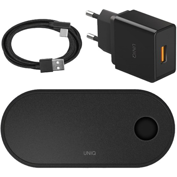 Беспроводное зарядное устройство Uniq Aereo 3-in-1 Fast Wireless Charging Pad чёрное