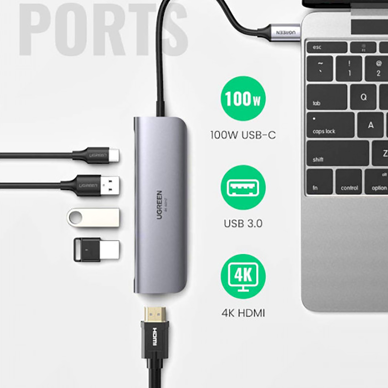 Мульти Хаб Ugreen CM136 (70495) USB-C Multifunction Adapter Серый космос