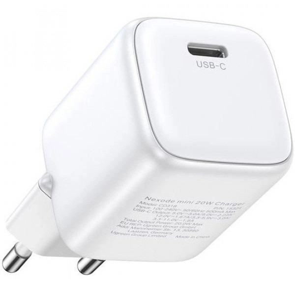 Сетевое зарядное устройство UGREEN CD318 (15324) Nexode Mini USB-C 20W PD GaN Fast Charger белое