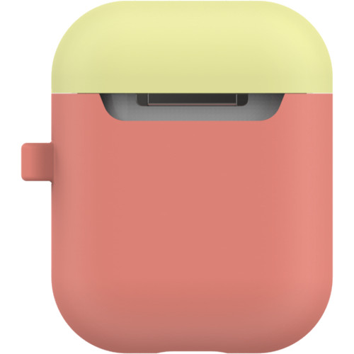 Чехол LAB.C Silicone Capsule 2in1 для Airpods коралловый Coral (голубая Pastel Blue/лимонная Lemon крышки)