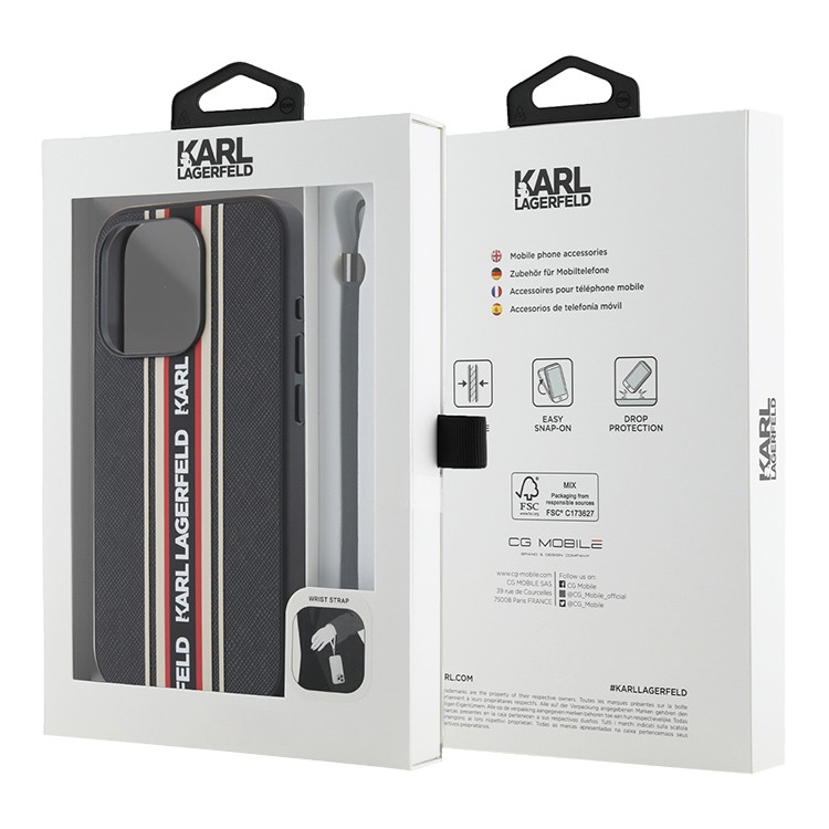 Чехол CG Mobile Karl Lagerfeld PU Saffiano Stripe Logo Hard для iPhone 16 Pro Max чёрный / красный
