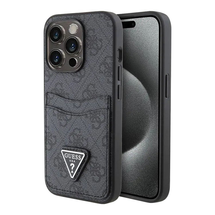 Чехол Guess PU 4G Double cardslot Triangle metal logo Hard для iPhone 15 Pro Max Black