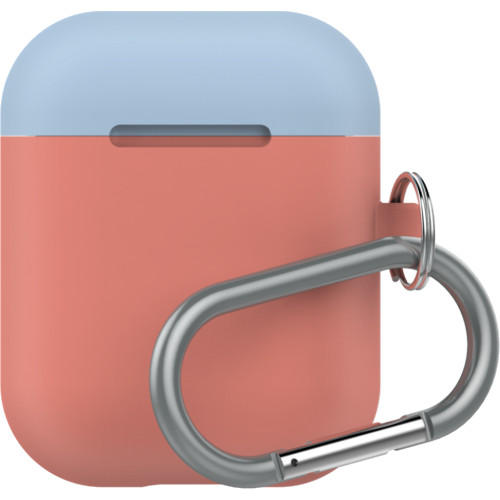 Чехол LAB.C Silicone Capsule 2in1 для Airpods коралловый Coral (голубая Pastel Blue/лимонная Lemon крышки)