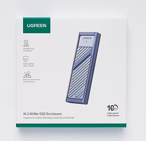 Бокс внешний для жесткого диска UGREEN CM559 (15511) M.2 NVMe SSD Enclosure 10Gbps с кабелем USB-C и USB-A