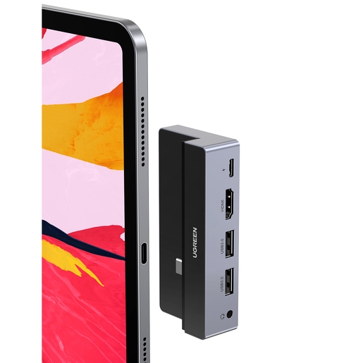 Хаб Ugreen CM317 (70688) USB-C (2шт USB-A, HDMI, Type-C PD, 3.55mm) для iPad Pro серый