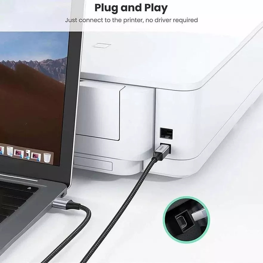 Кабель Ugreen US369 USB-A to USB-B 2.0 (5 метров) чёрный / серый космос (90560)
