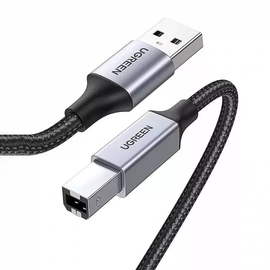 Кабель Ugreen US369 USB-A to USB-B 2.0 (1 метр) чёрный / серый космос (80801)