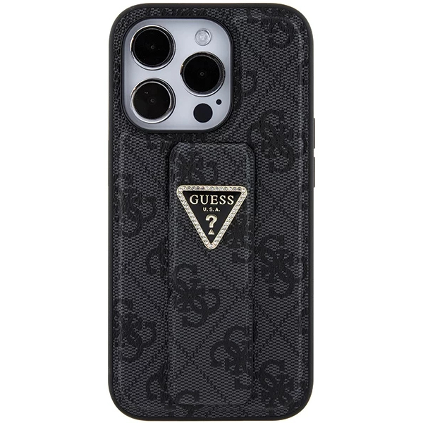 Чехол CG Mobile Guess Grip Stand PU 4G Triangle Diamond Metal Logo для iPhone 15 Pro Max чёрный
