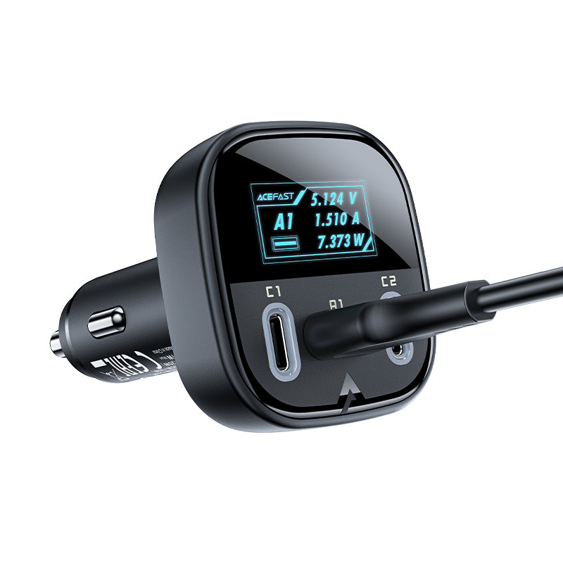 Автомобильное зарядное устройство Acefast B5 101W 2 x USB-C + USB-A Car Charger с OLED дисплеем (AF-B5-BK)