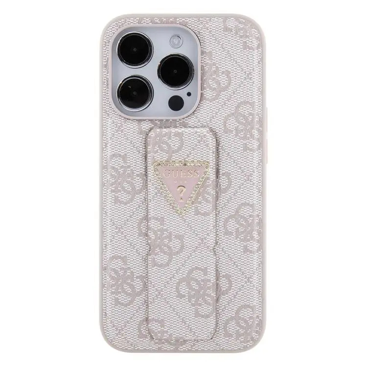Чехол CG Mobile Guess Grip Stand PU 4G Triangle Diamond Metal Logo для iPhone 15 Pro Max розовый