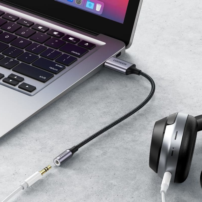 Кабель-адаптер UGREEN CM477 (30757) USB 2.0 to 3.5 mm Audio Adapter Aluminum Alloy (0.25 метра) тёмно-серый